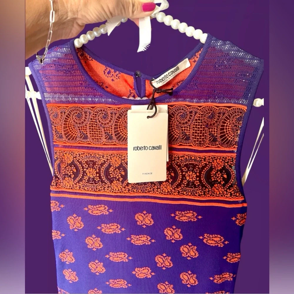 Robert Carvalli $1150. NWT Stunning Top Sz EU 38 Royal Blue & Burnt Orange - Picture 13 of 16